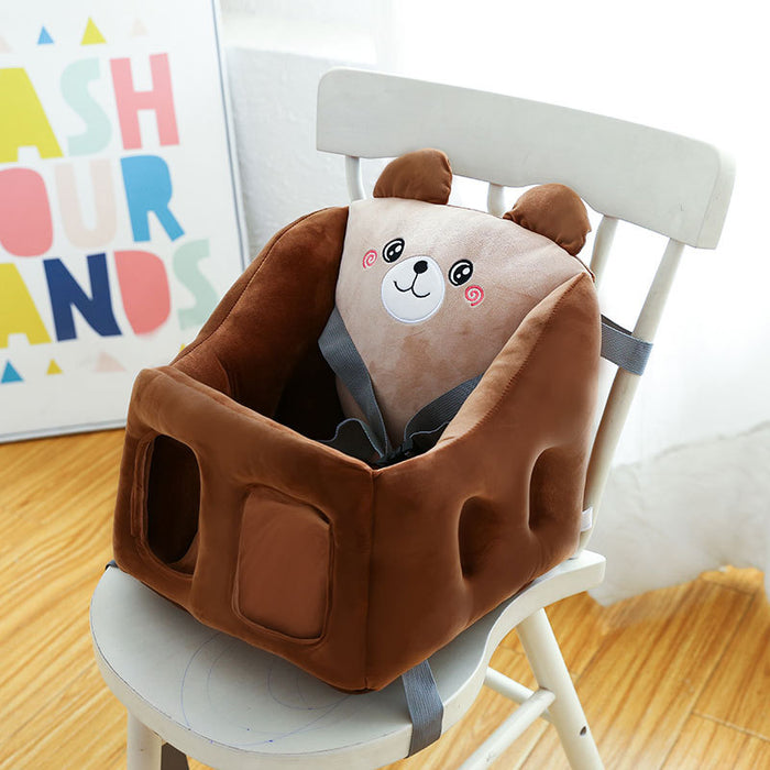 Baby Plush Animal Learning-to-Sit Floor Sofa Chair — Soft PP Cotton Support Seat for 6–16 Months (Blue Rabbit, Green Frog, Grey Mouse, Pink Cat & More)