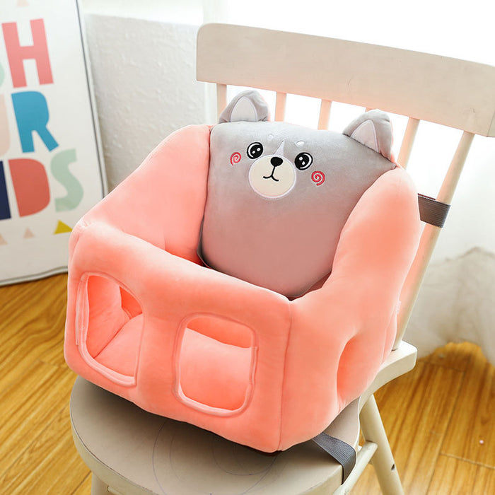 Baby Plush Animal Learning-to-Sit Floor Sofa Chair — Soft PP Cotton Support Seat for 6–16 Months (Blue Rabbit, Green Frog, Grey Mouse, Pink Cat & More)