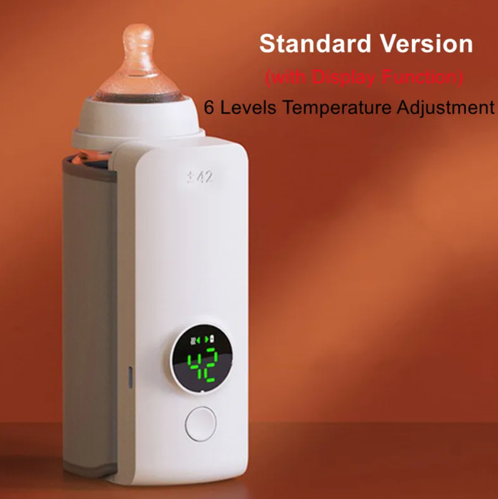 Portable Wireless Rechargeable Baby Bottle Warmer — USB Charging, Constant 42°C Temperature, Digital Display (Gray, 3 Settings)