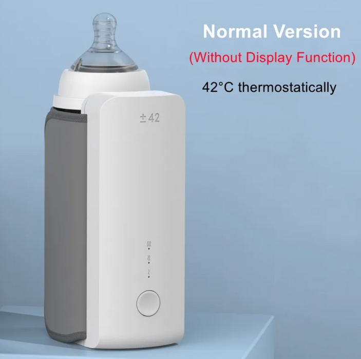 Portable Wireless Rechargeable Baby Bottle Warmer — USB Charging, Constant 42°C Temperature, Digital Display (Gray, 3 Settings)
