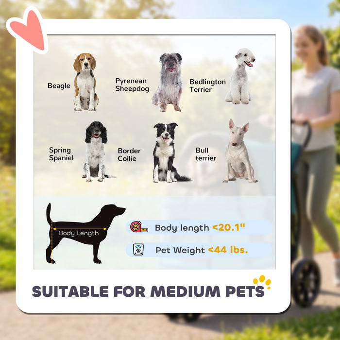3 Wheel Pet Stroller with Easy One-Click Quick Fold, Mesh Window, Washable Cushion, for Medium Dogs, Dark Green