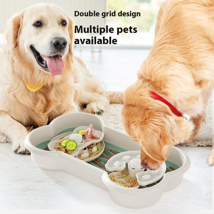 Dog Slow Feeder Puzzle Bowl — Anti-Choke Maze Dish for Medium Breeds (Lake Blue, Pink & Yellow, 25x43cm)