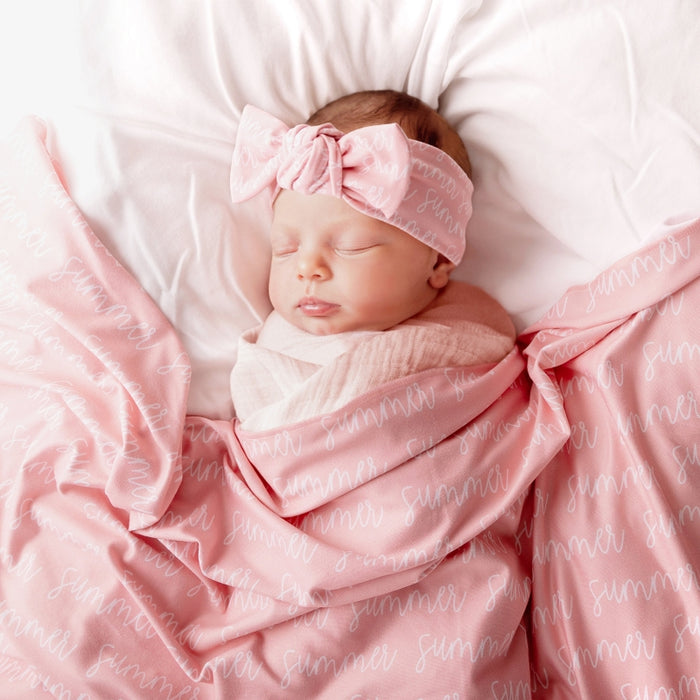 Personalized Baby Swaddle Blanket — Handmade Jersey Knit Custom Name Newborn Blanket (29x39 inches, 87 Color Options)