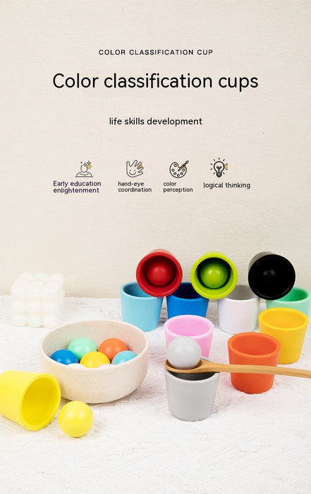 Wooden Children's Educational Color Classification Cup Counting Activity Suit Preschool Color Number Learning Toys
