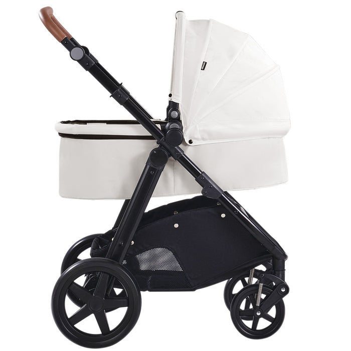Travel System Stroller With Infant Bassinet, 2-in-1 Baby Cradle Stroller Combo, Reversible Seat, Easy One-button Folding, EVA Tires With Brake Aluminum Stroller Carseat Combo Set (White)