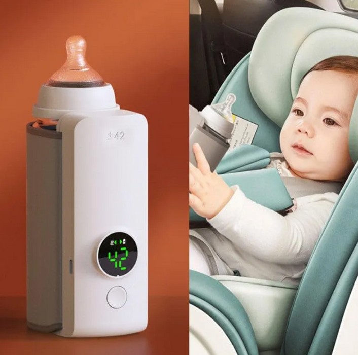 Portable Wireless Rechargeable Baby Bottle Warmer — USB Charging, Constant 42°C Temperature, Digital Display (Gray, 3 Settings)