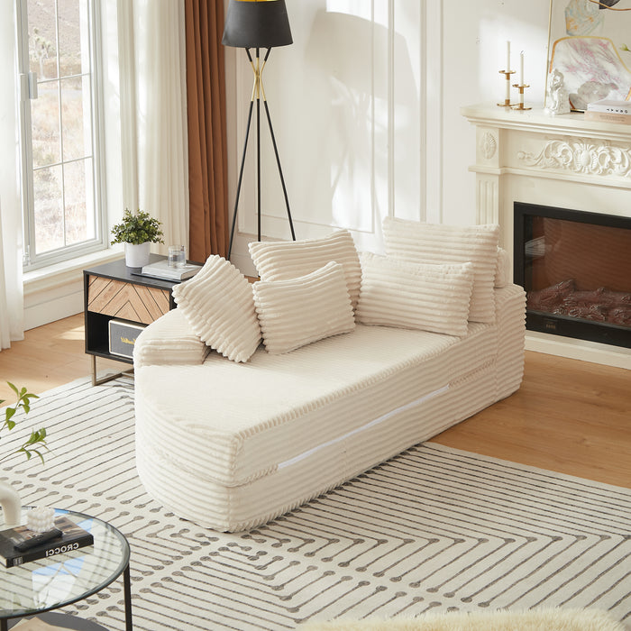 78.5-Inch Corduroy Semi-Circular 2-in-1 Sofa Bed, Designer Recliner With Neck Pillow And Five Throw Pillows In Living Room