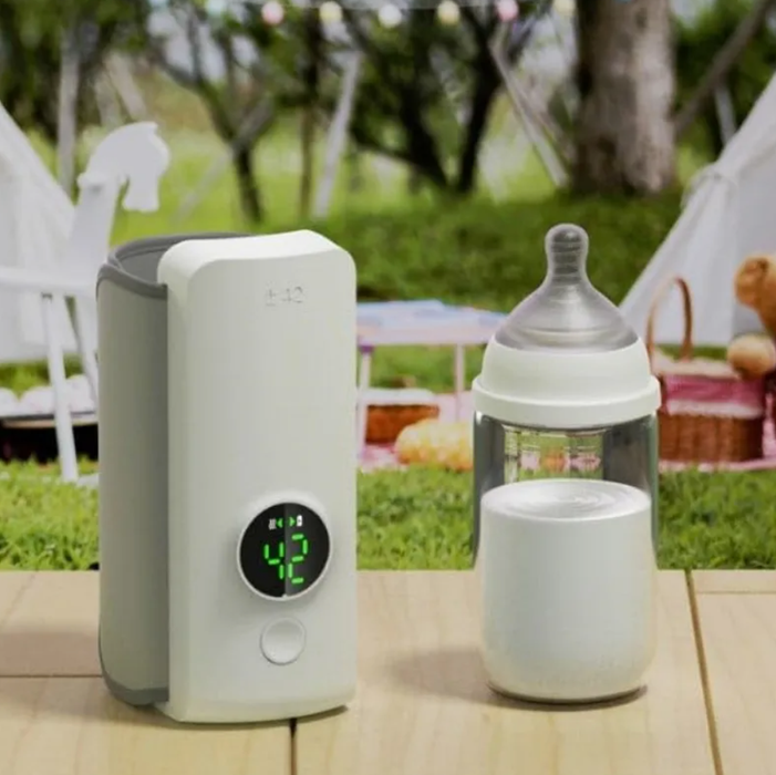 Portable Wireless Rechargeable Baby Bottle Warmer — USB Charging, Constant 42°C Temperature, Digital Display (Gray, 3 Settings)