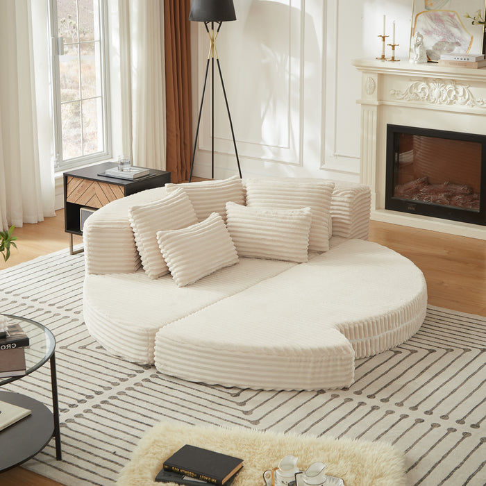 78.5-Inch Corduroy Semi-Circular 2-in-1 Sofa Bed, Designer Recliner With Neck Pillow And Five Throw Pillows In Living Room