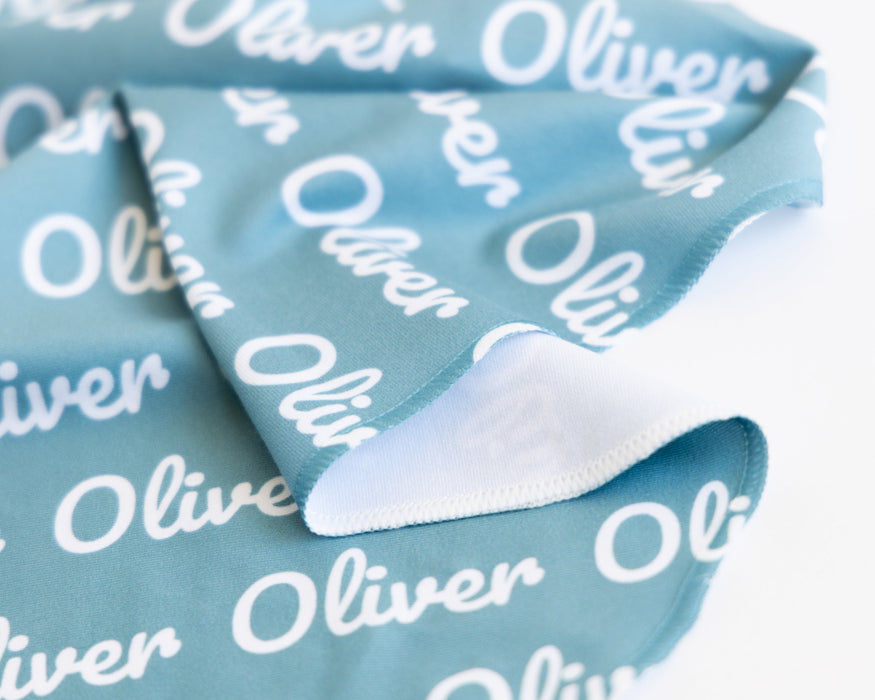 Personalized Baby Swaddle Blanket — Handmade Jersey Knit Custom Name Newborn Blanket (29x39 inches, 87 Color Options)