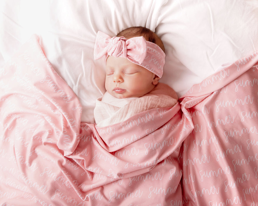 Personalized Baby Swaddle Blanket — Handmade Jersey Knit Custom Name Newborn Blanket (29x39 inches, 87 Color Options)