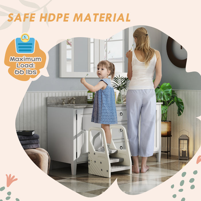 Adjustable 3-Step Toddler Tower Kitchen Helper with Handles & Non-Slip Surface — Gray