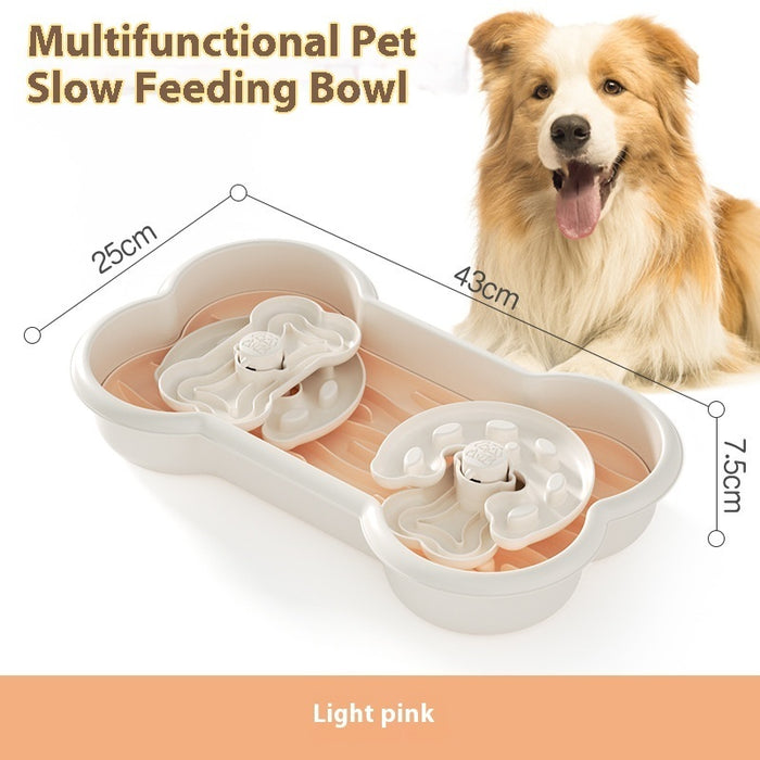 Dog Slow Feeder Puzzle Bowl — Anti-Choke Maze Dish for Medium Breeds (Lake Blue, Pink & Yellow, 25x43cm)