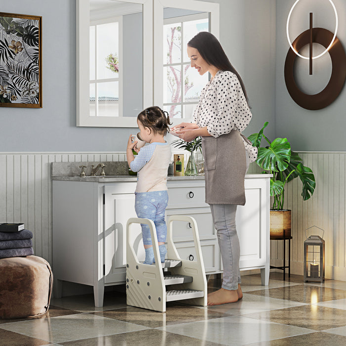 Adjustable 3-Step Toddler Tower Kitchen Helper with Handles & Non-Slip Surface — Gray
