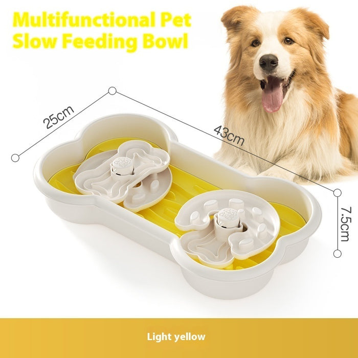 Dog Slow Feeder Puzzle Bowl — Anti-Choke Maze Dish for Medium Breeds (Lake Blue, Pink & Yellow, 25x43cm)
