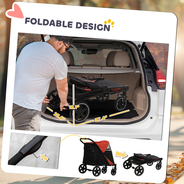 Dog Stroller , One-Click Foldable Pet Stroller, Shock Absorption Wheels, Red