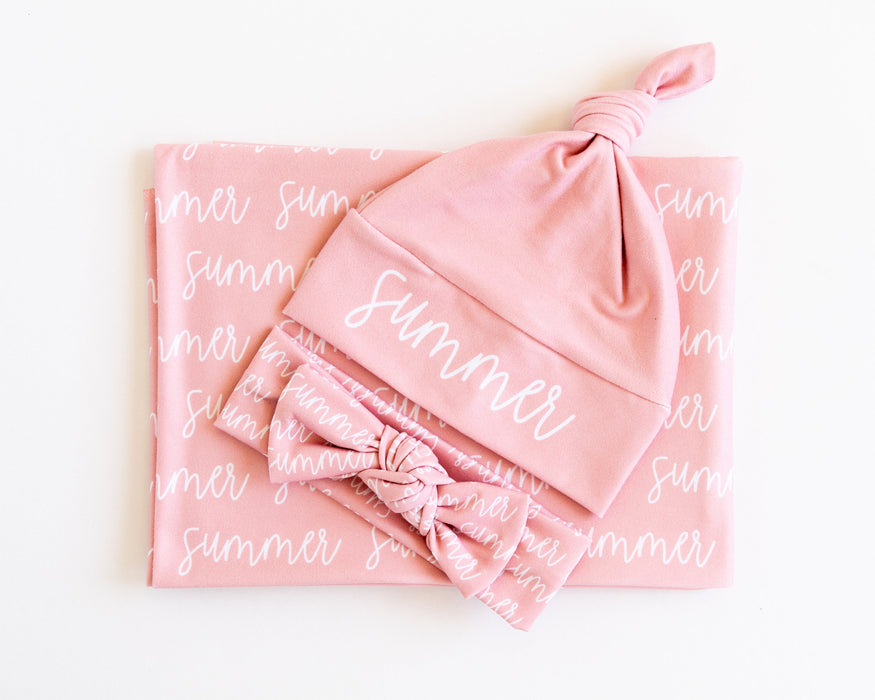 Personalized Baby Swaddle Blanket — Handmade Jersey Knit Custom Name Newborn Blanket (29x39 inches, 87 Color Options)