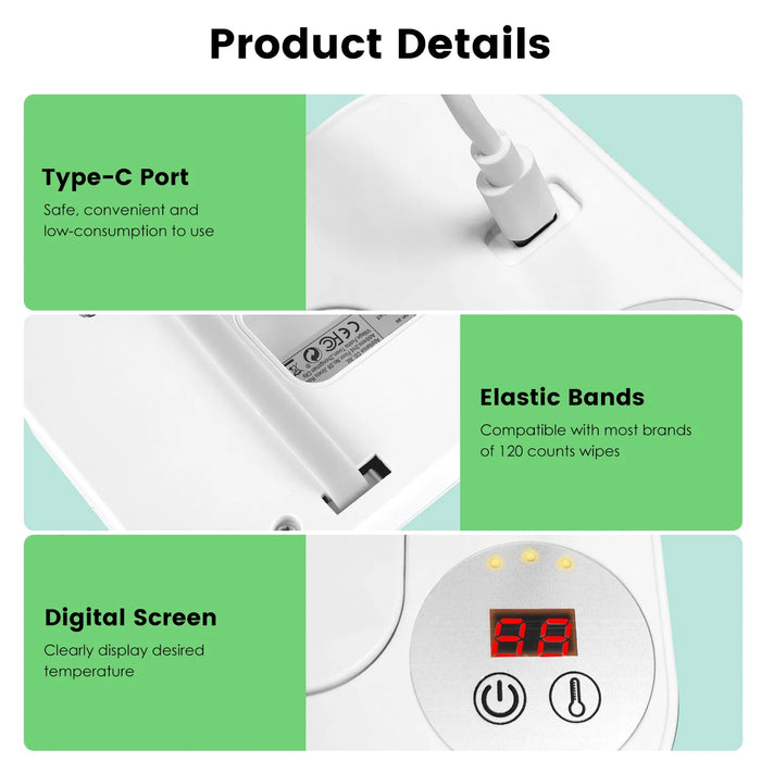 Baby Wipe Warmer With 3 Temperature Settings Type-C Powered Baby Wet Wipes Dispenser With Night Light Large Capacity Diaper Wipe Warmer For Baby GPCT5369