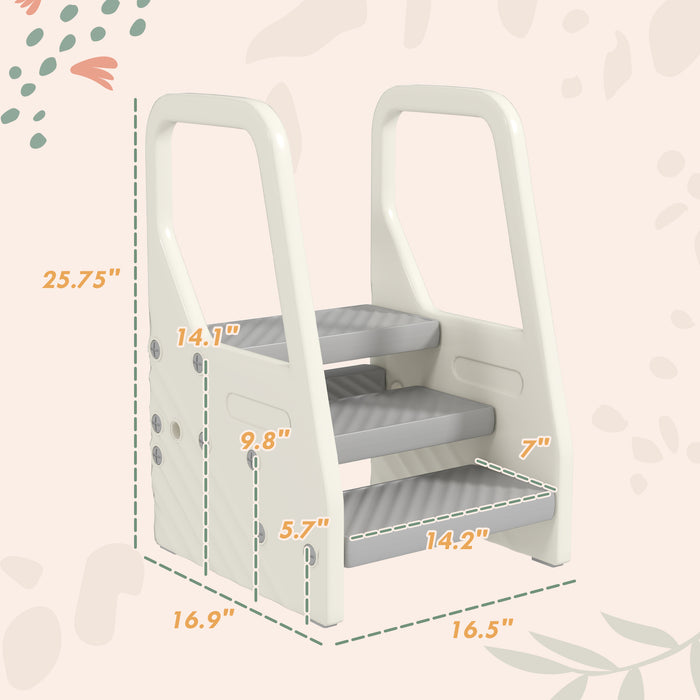 Adjustable 3-Step Toddler Tower Kitchen Helper with Handles & Non-Slip Surface — Gray