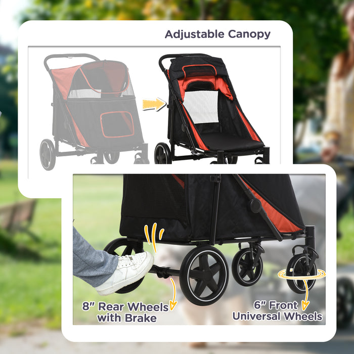 Dog Stroller , One-Click Foldable Pet Stroller, Shock Absorption Wheels, Red
